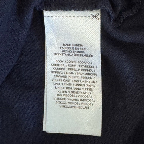 Lauren by Ralph Lauren Knit Top Sz XL Linen Blend Navy Blue With Tassels Ruffle - Picture 7 of 8